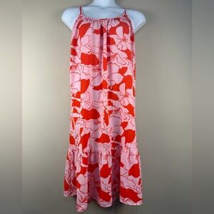 Sugarlips Tropical Floral Spaghetti Strap Tiered Midi Dress XS 40” Bust Pink Red